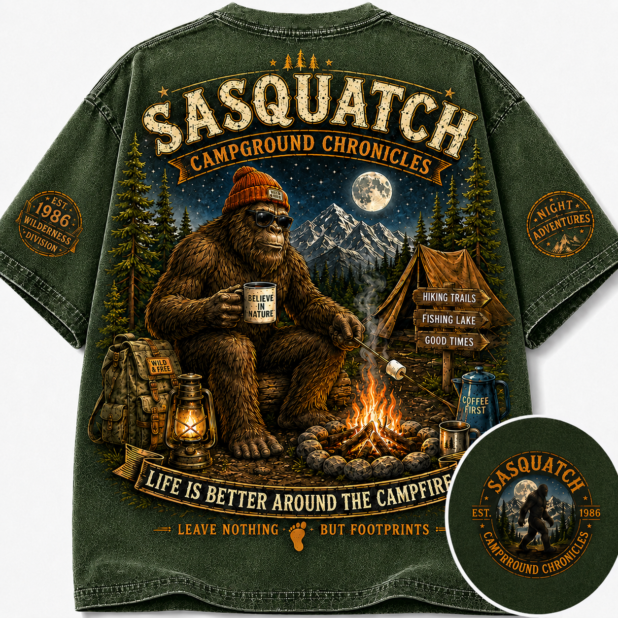 "Campground Chronicles" Vintage Sasquatch Campfire Graphic Tee