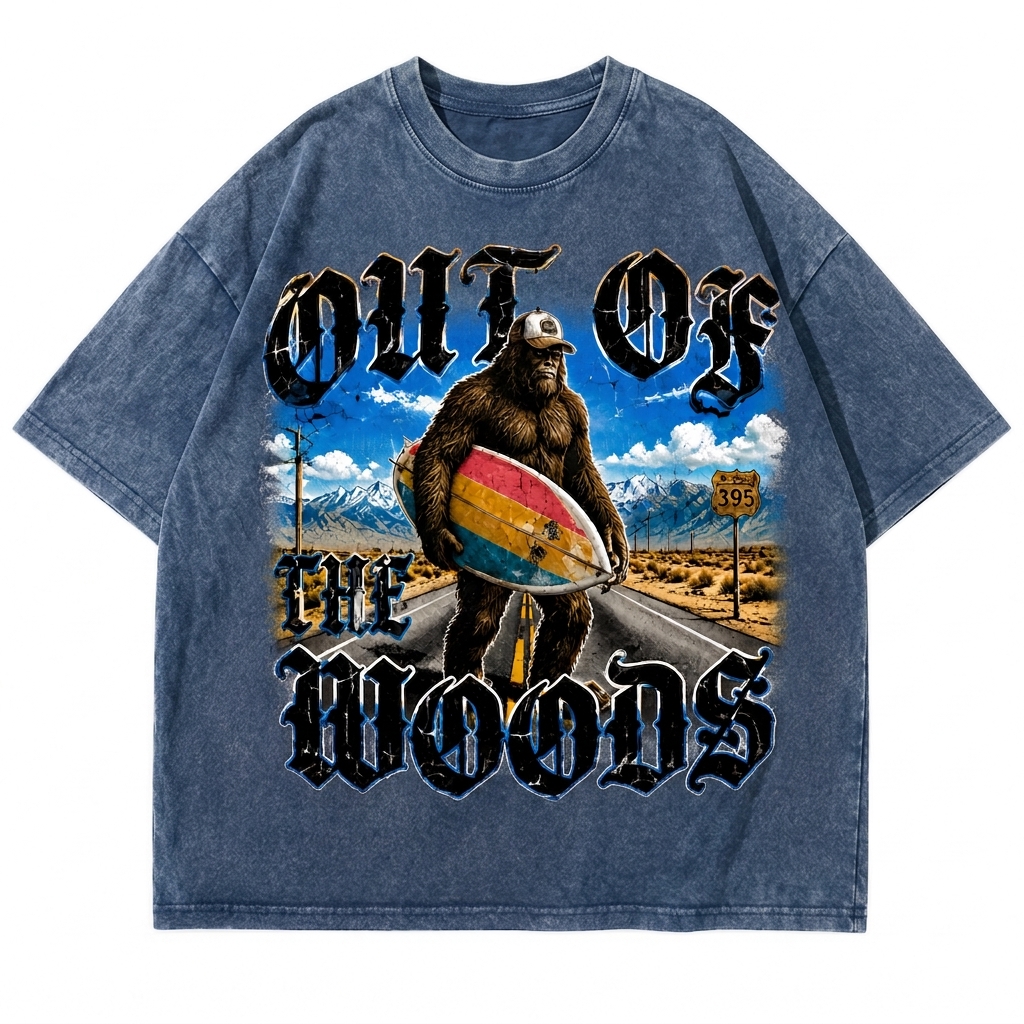 "Out Of The Woods" Vintage Bigfoot Surfer Graphic Tee