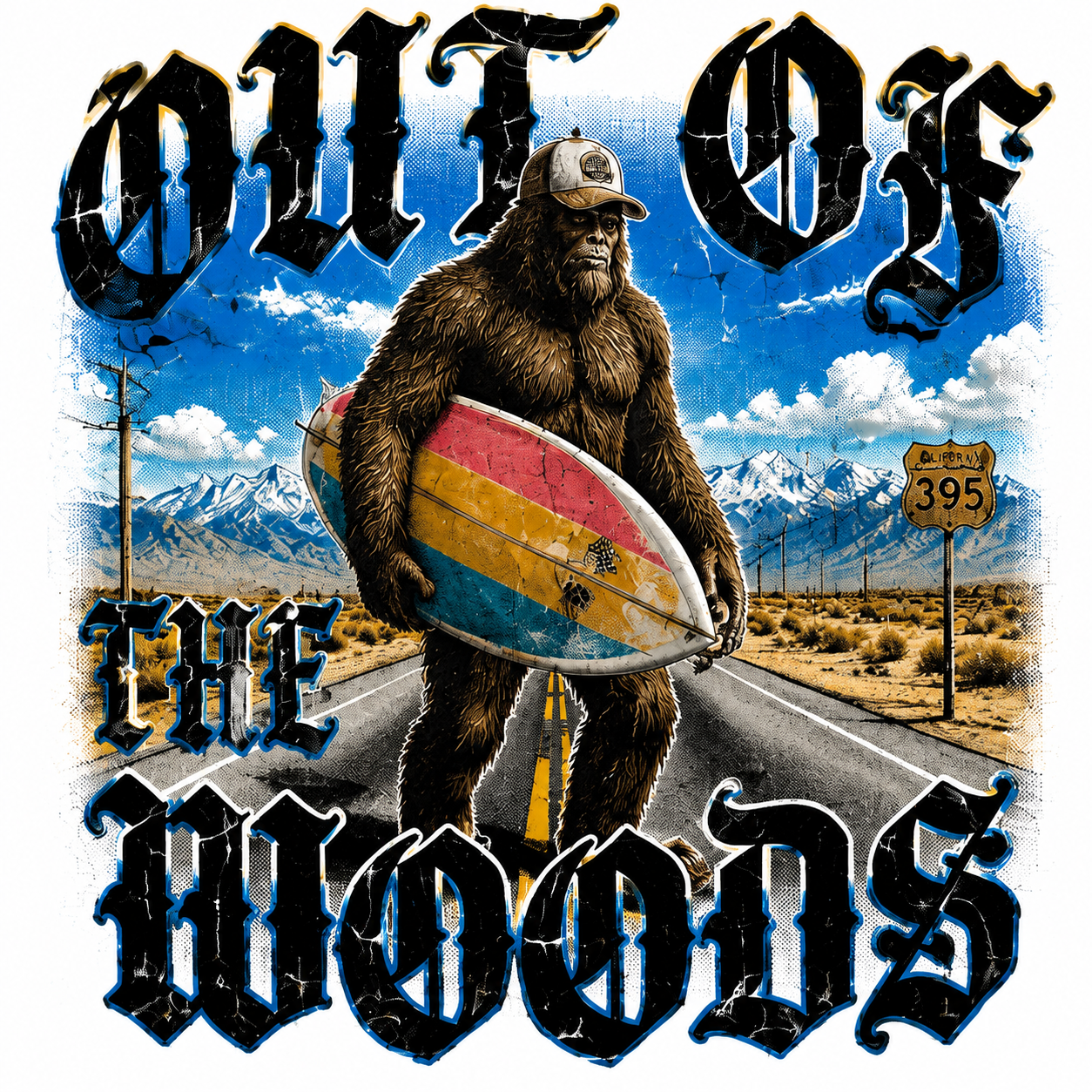"Out Of The Woods" Vintage Bigfoot Surfer Graphic Tee