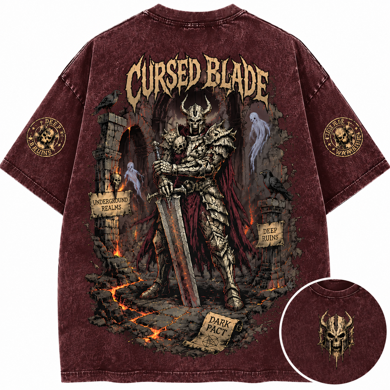 "Cursed Blade" Vintage Dark Fantasy Knight Graphic Tee
