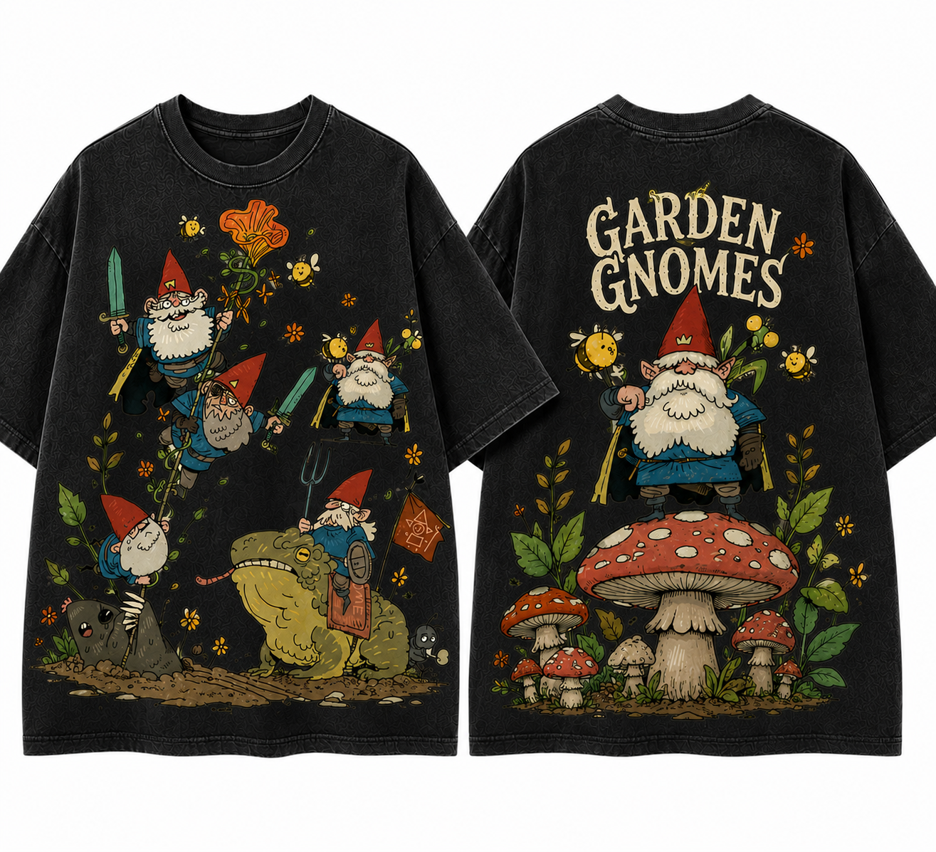 Garden Gnomes Adventure Vintage Fantasy Graphic T Shirt