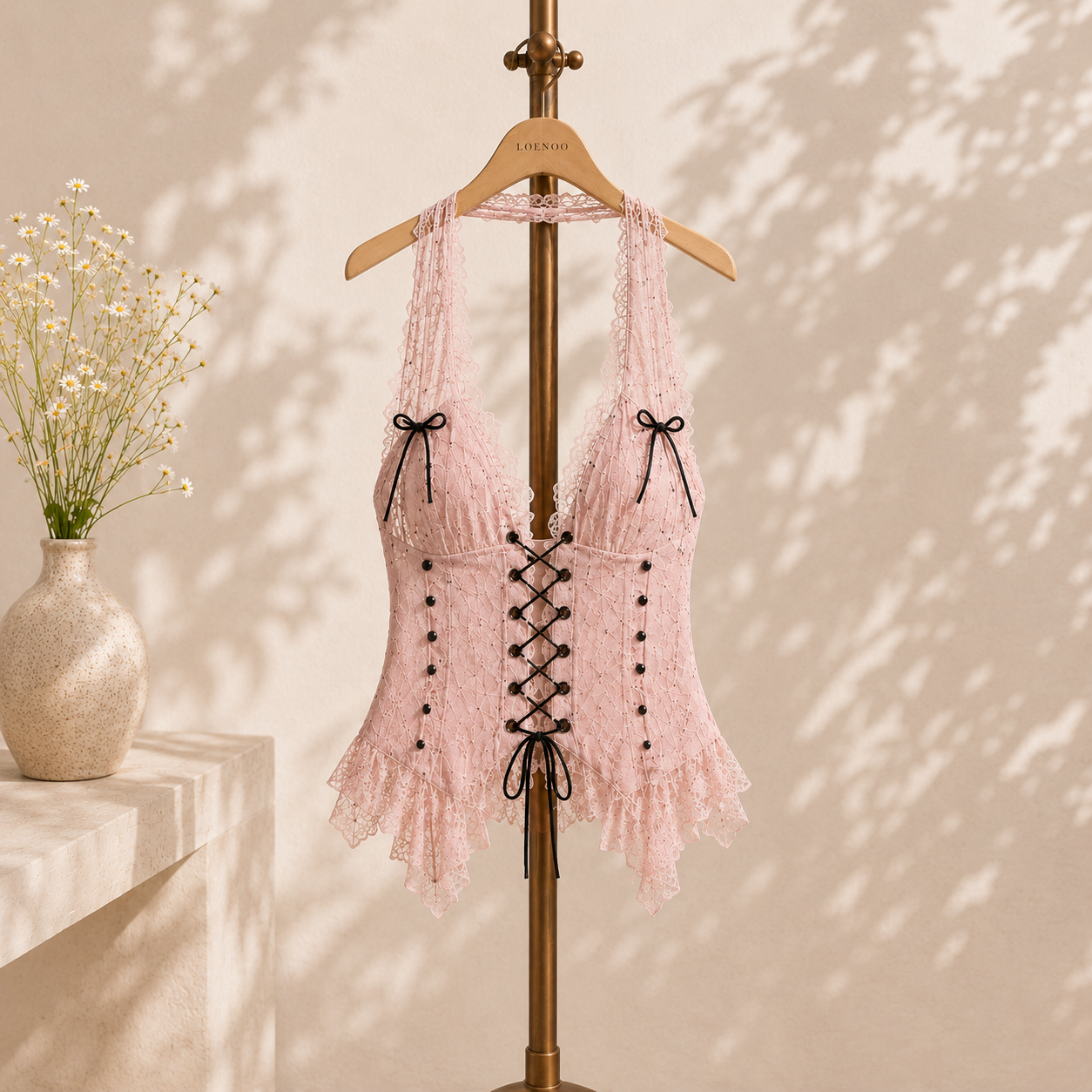 Blush Noir Lace Corset Halter Top
