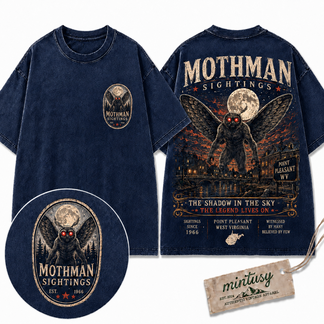 "Mothman Sightings" Vintage Point Pleasant Cryptid Graphic Tee