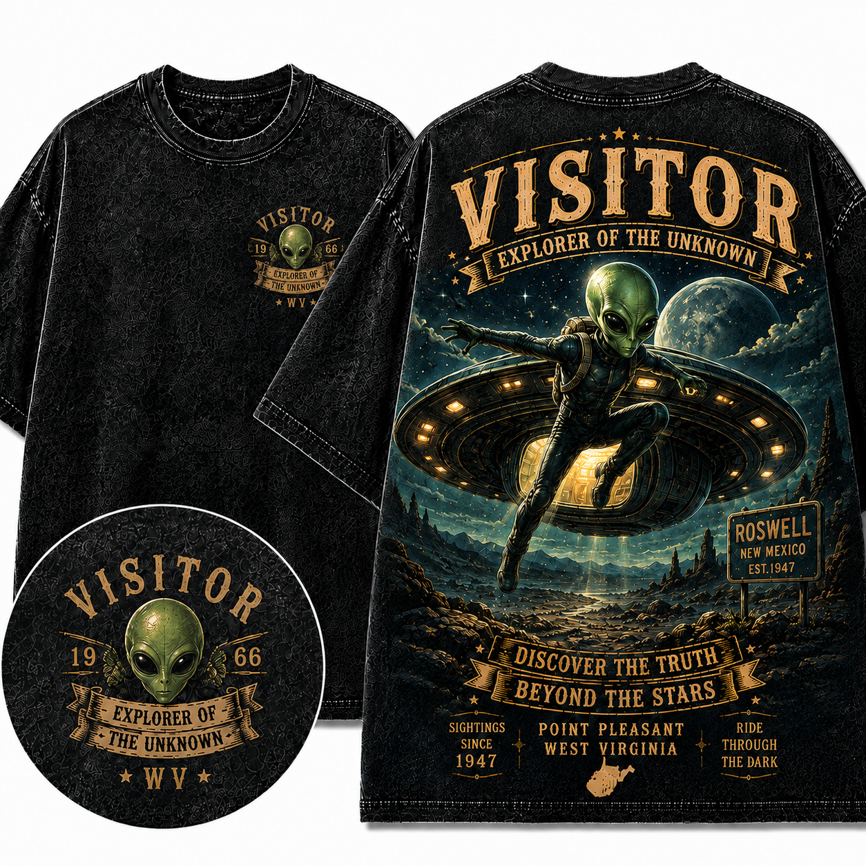 "Visitor Explorer of the Unknown" Vintage UFO Graphic Tee