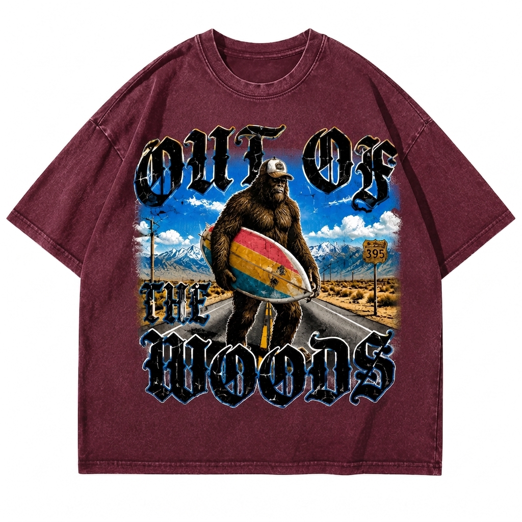 "Out Of The Woods" Vintage Bigfoot Surfer Graphic Tee