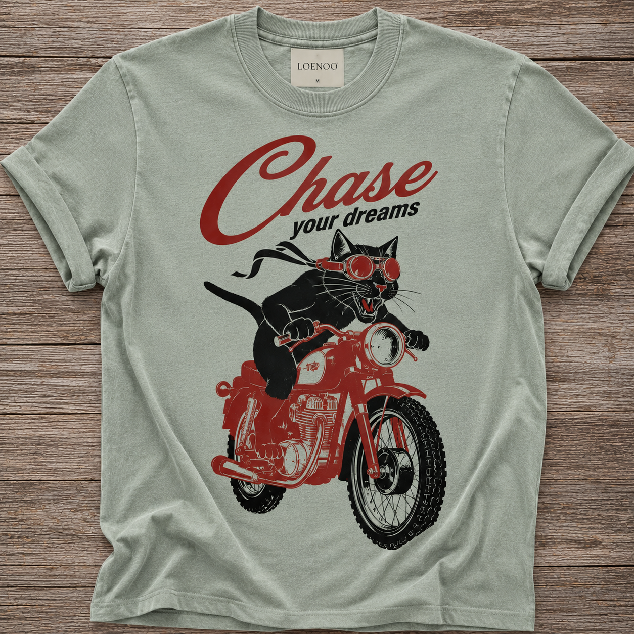 Chase Your Dreams – Vintage Biker Cat Tee