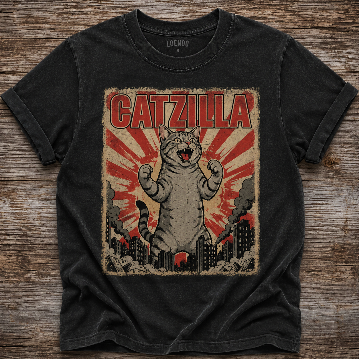 🐱 CATZILLA – The Ultimate Feline Destruction Vintage Tee