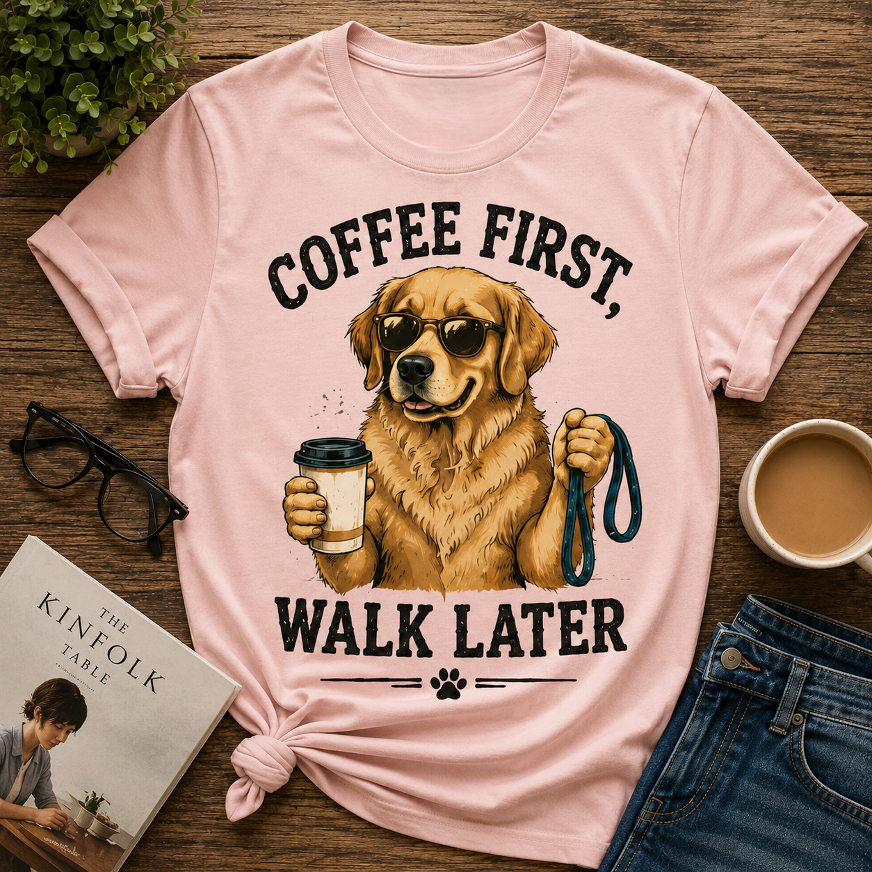 Coffee First Walk Later Dog T-Shirt☕🐶