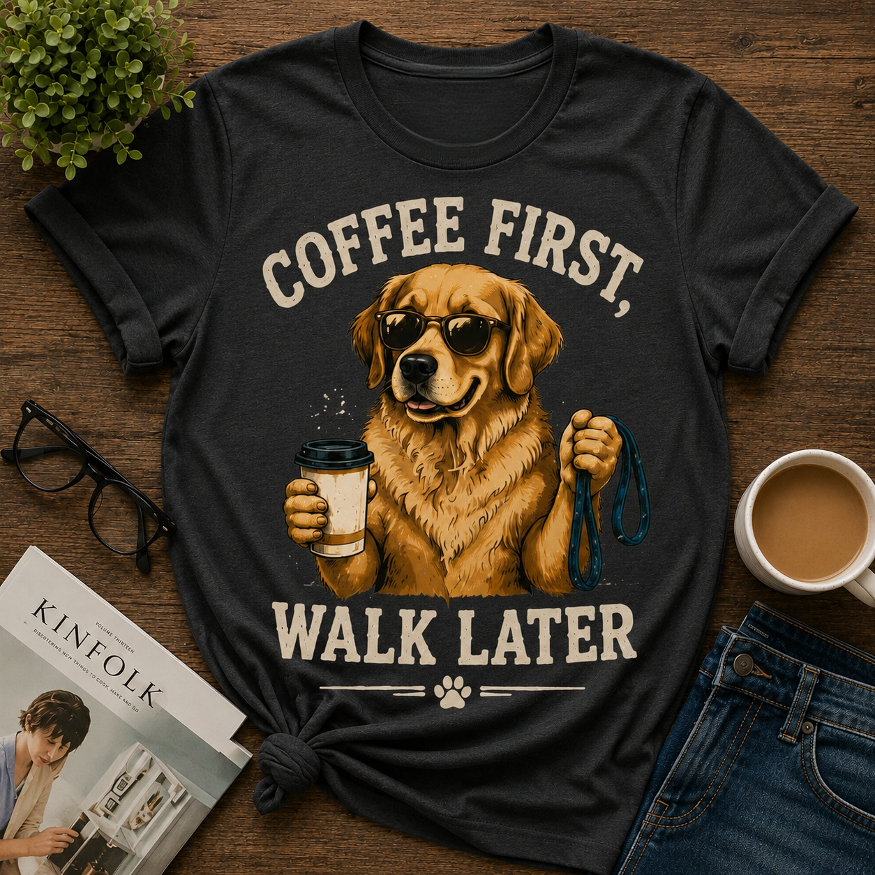 Coffee First Walk Later Dog T-Shirt☕🐶