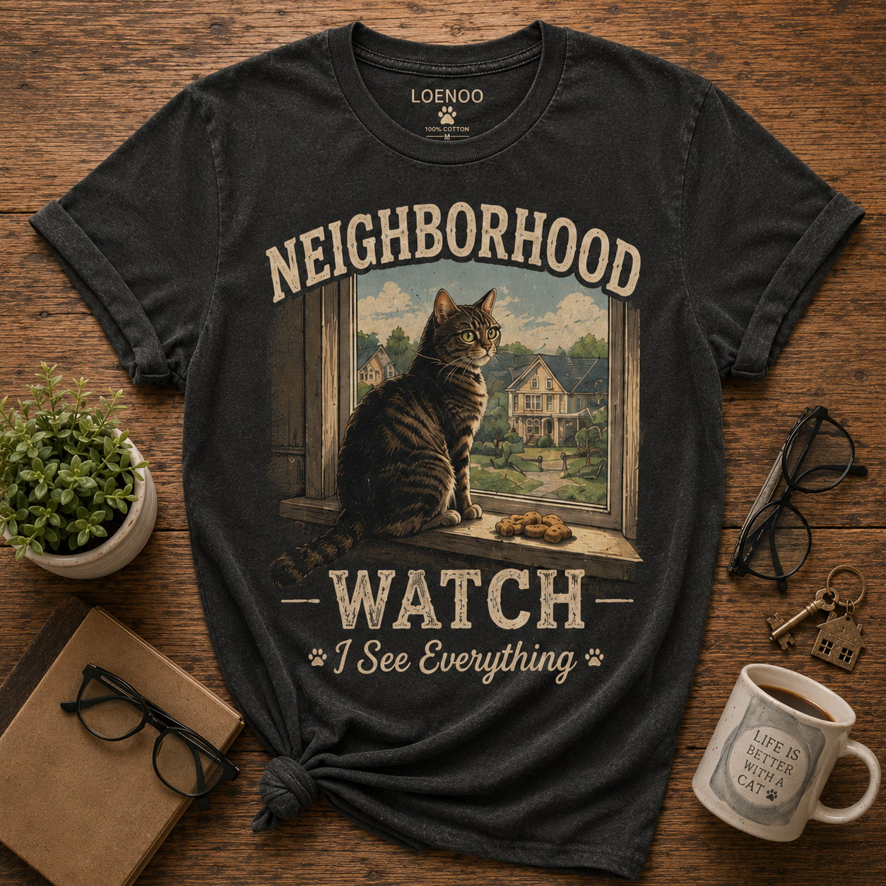 Neighborhood Watch Cat Graphic T-Shirt