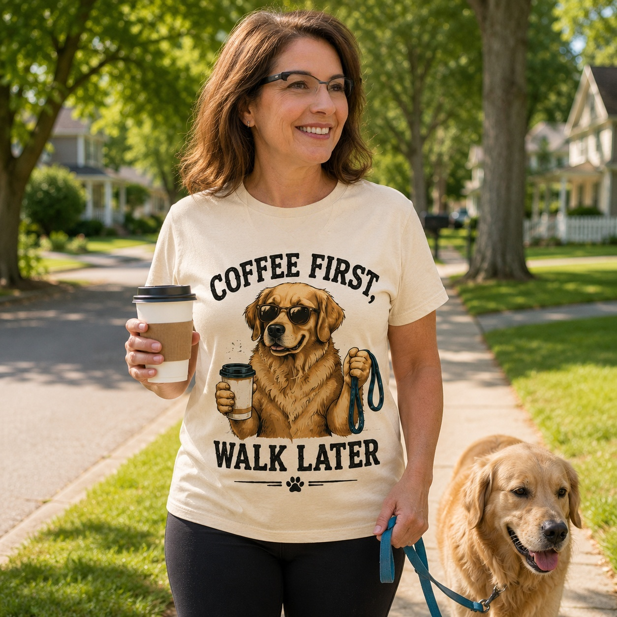 Coffee First Walk Later Dog T-Shirt☕🐶