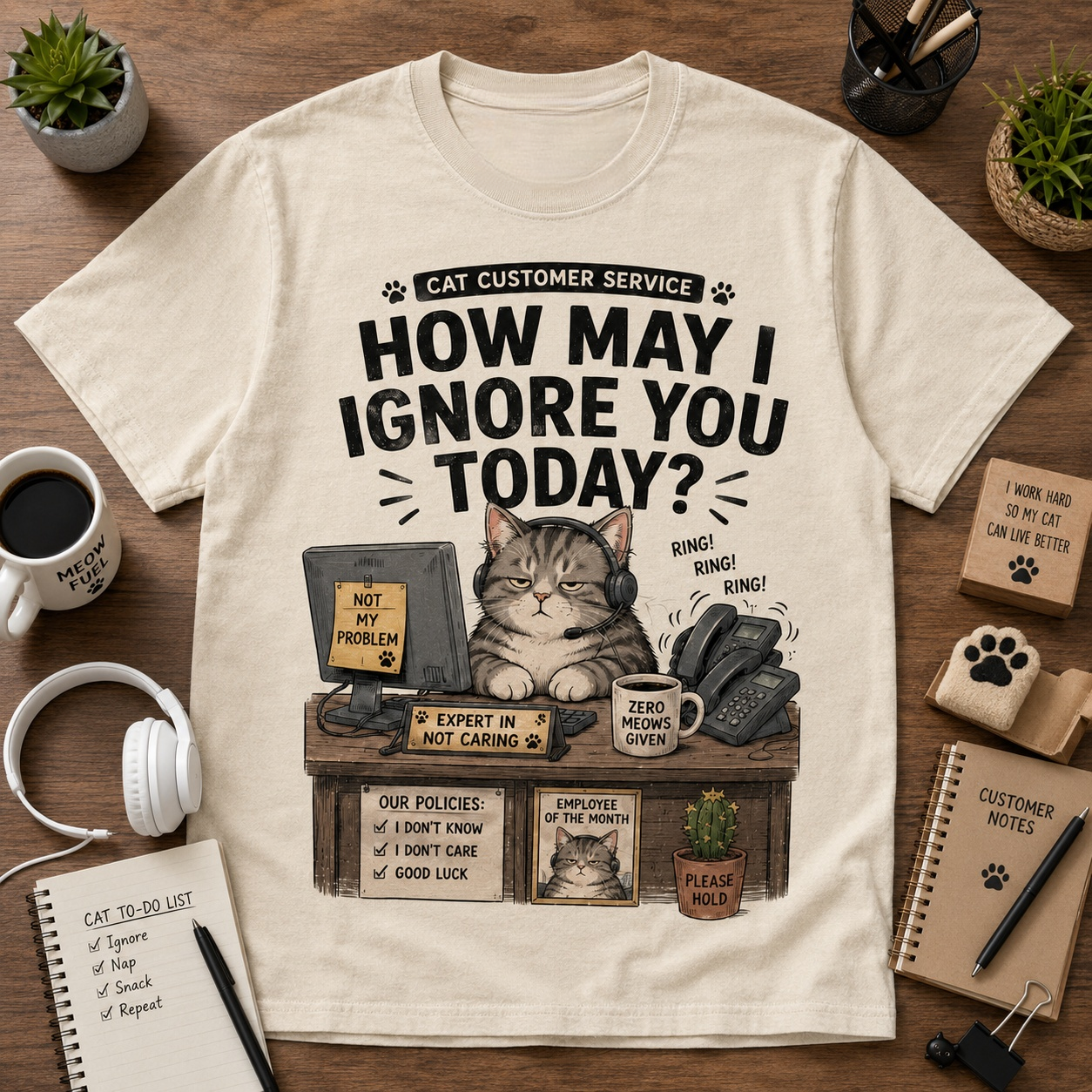 Funny Cat Customer Service Graphic T-Shirt