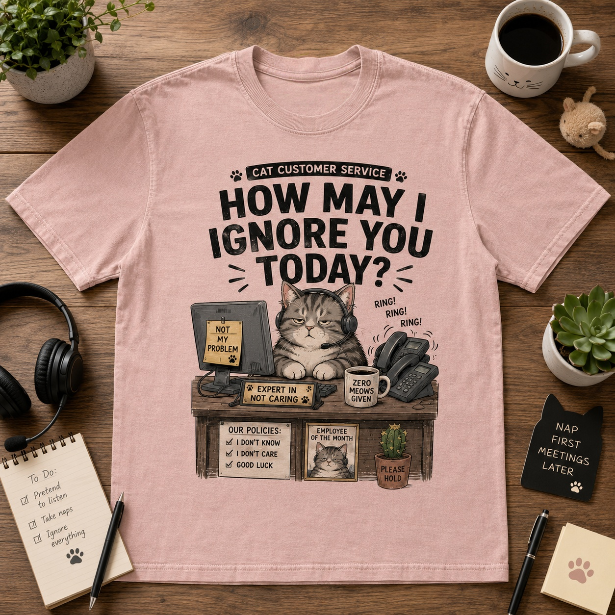Funny Cat Customer Service Graphic T-Shirt