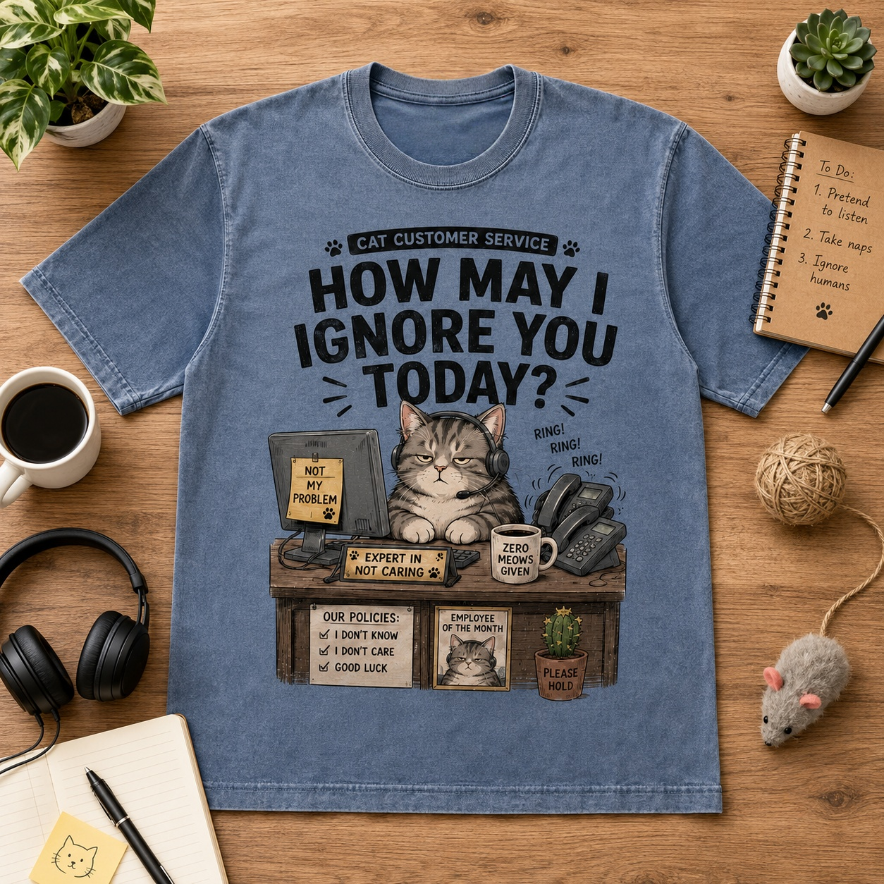 Funny Cat Customer Service Graphic T-Shirt