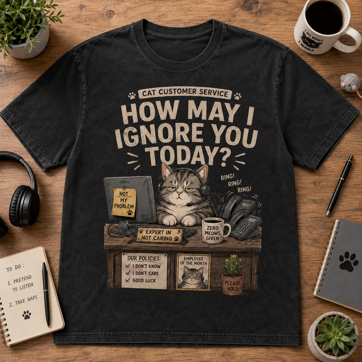 Funny Cat Customer Service Graphic T-Shirt