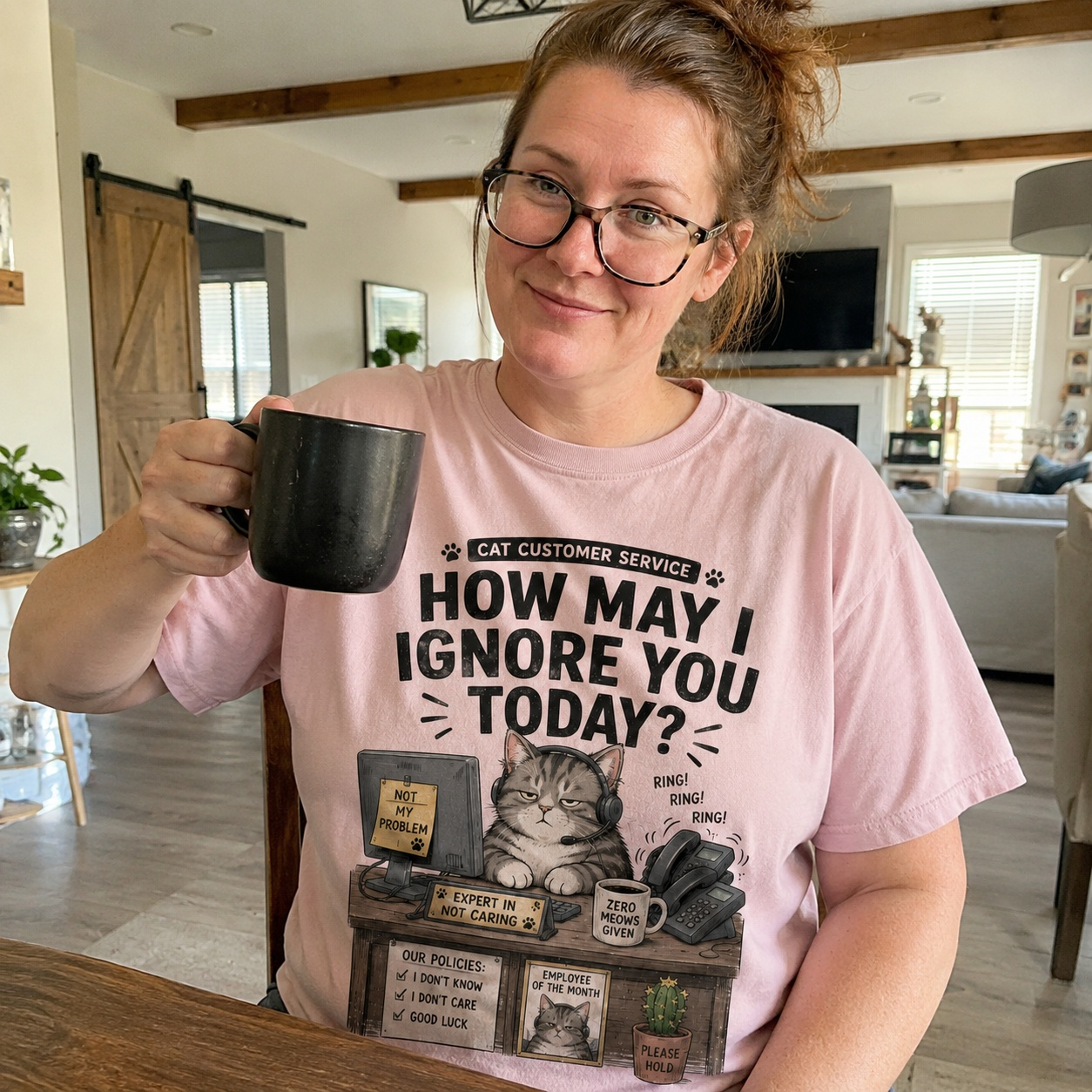 Funny Cat Customer Service Graphic T-Shirt