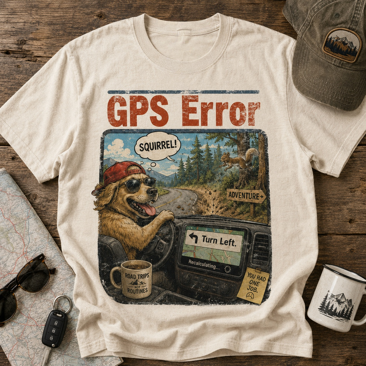  GPS Error Dog Graphic T-Shirt🚗