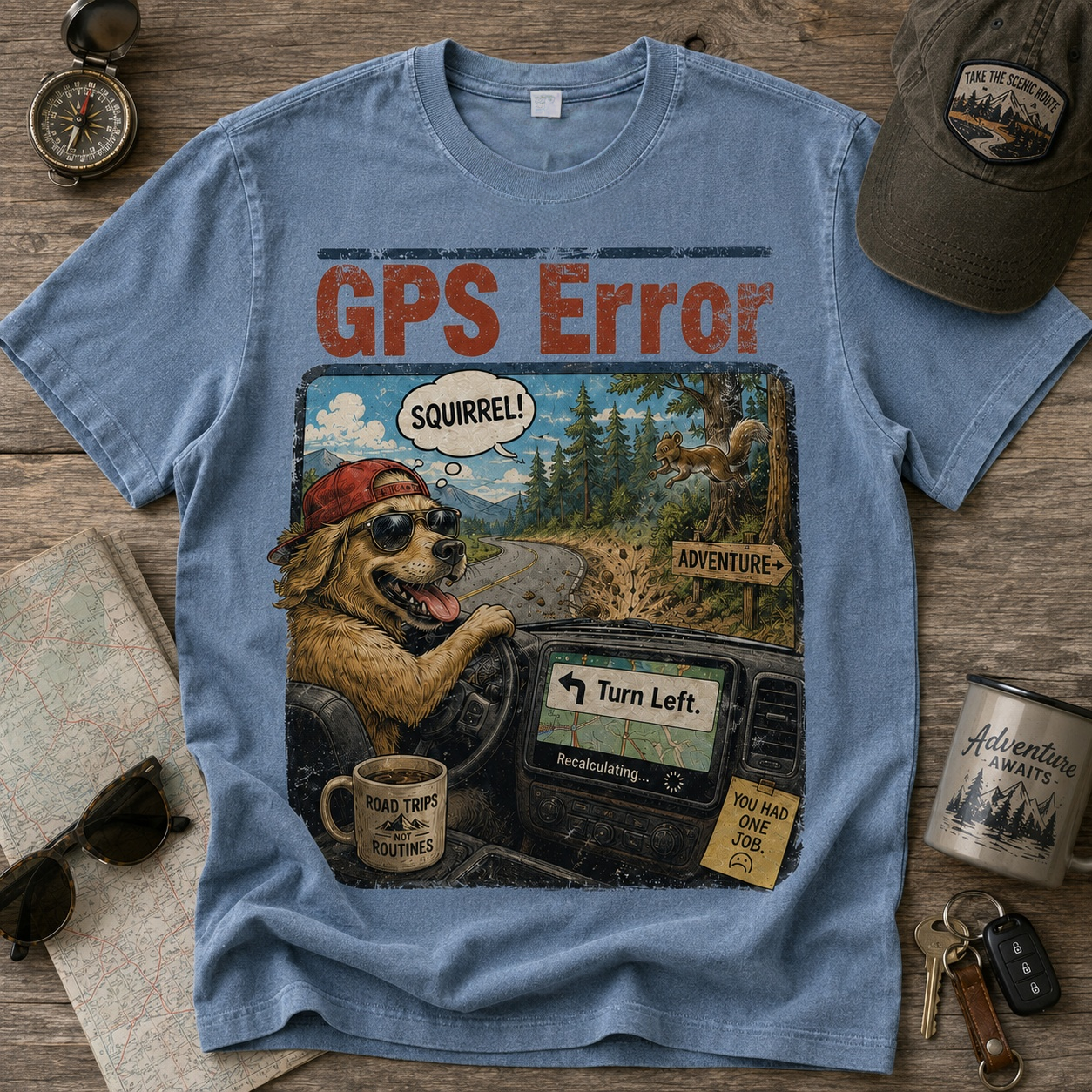  GPS Error Dog Graphic T-Shirt🚗