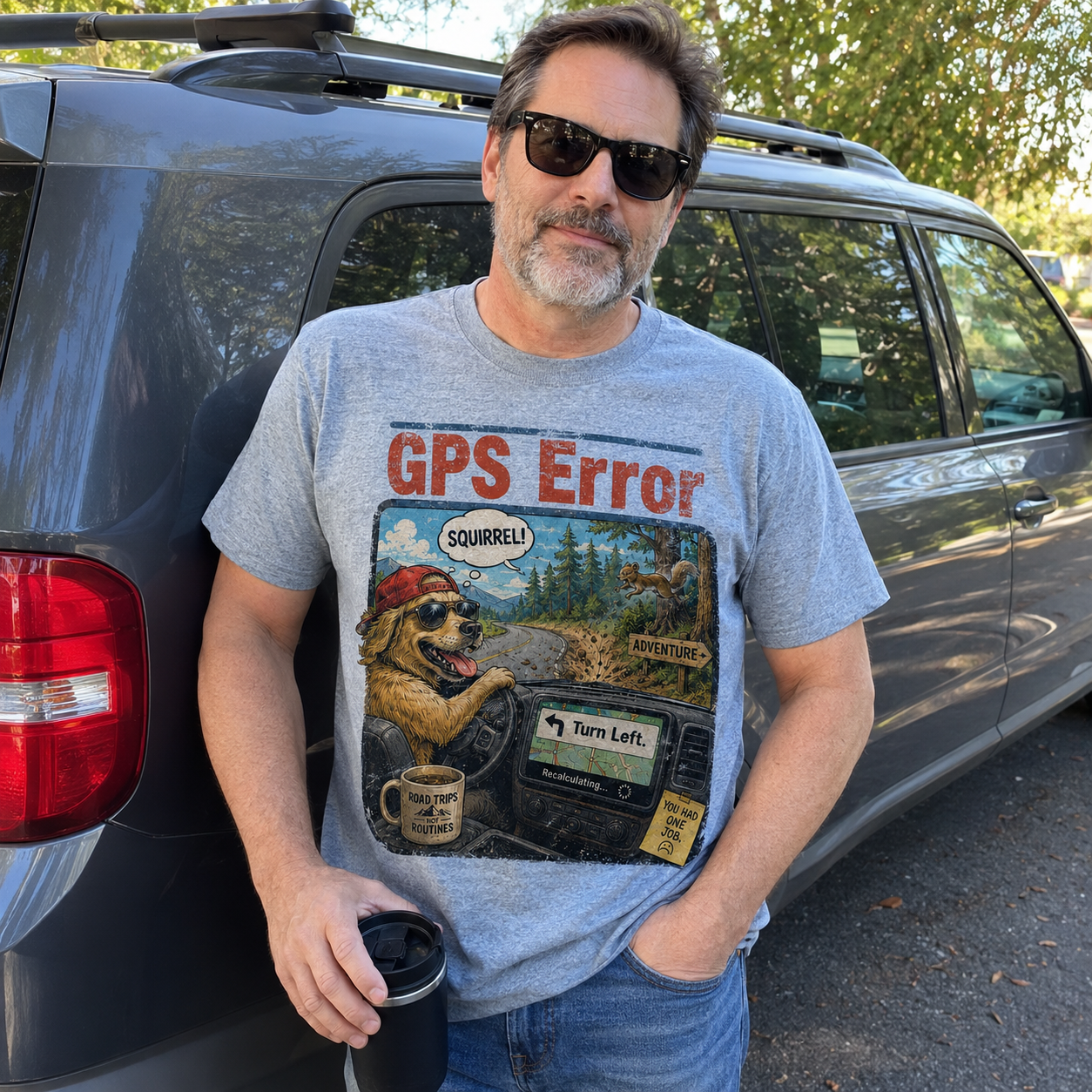  GPS Error Dog Graphic T-Shirt🚗