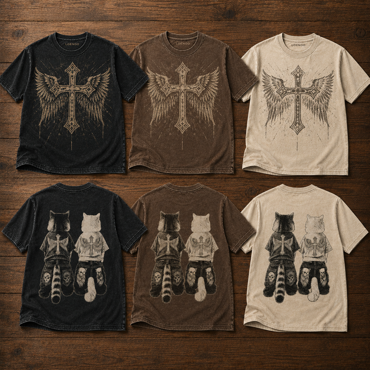 ✝️ Wings of Faith Vintage Cross Cat Collection T-Shirt Set