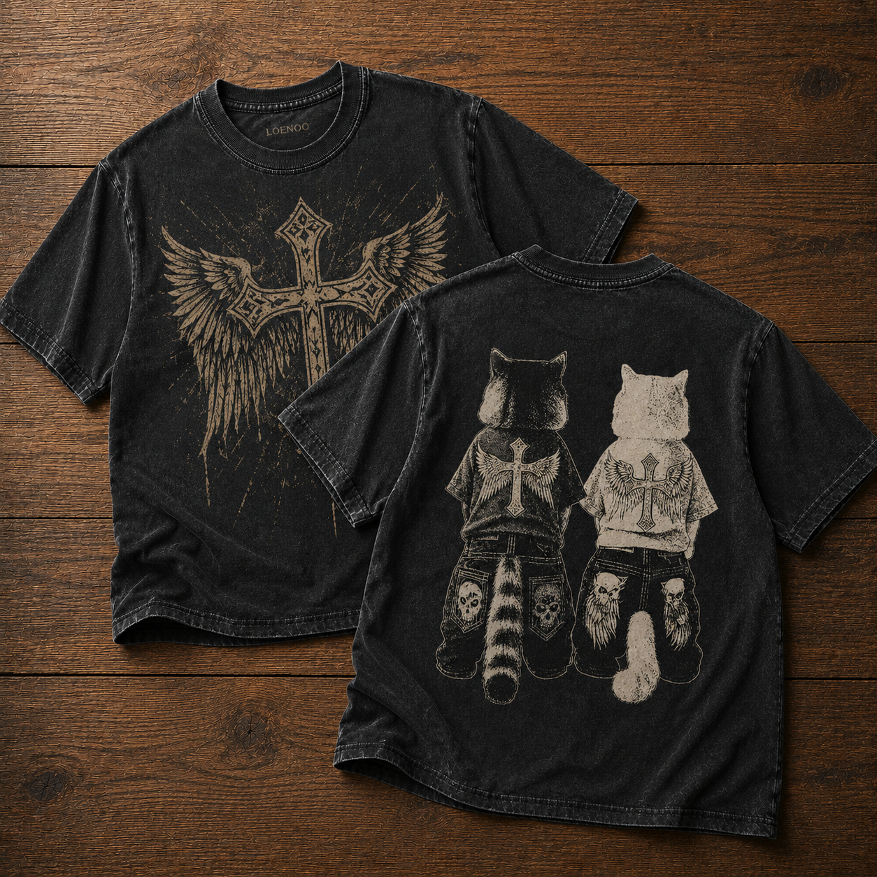✝️ Wings of Faith Vintage Cross Cat Collection T-Shirt Set