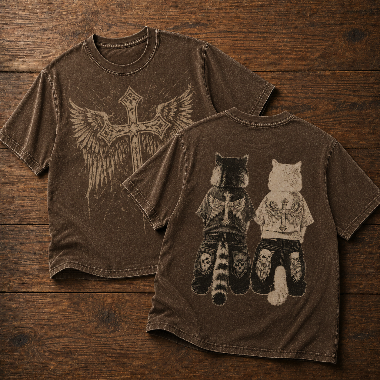 ✝️ Wings of Faith Vintage Cross Cat Collection T-Shirt Set