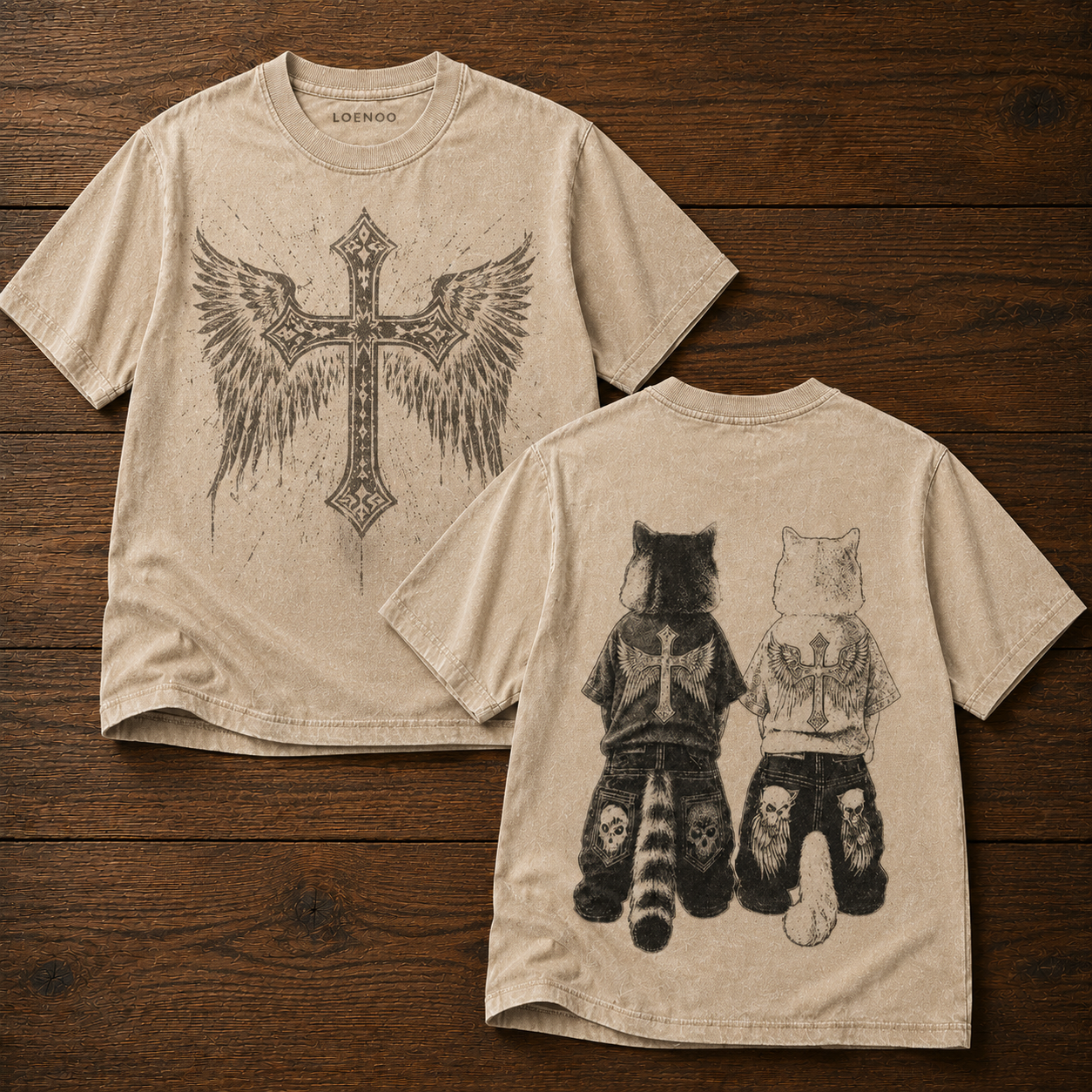 ✝️ Wings of Faith Vintage Cross Cat Collection T-Shirt Set