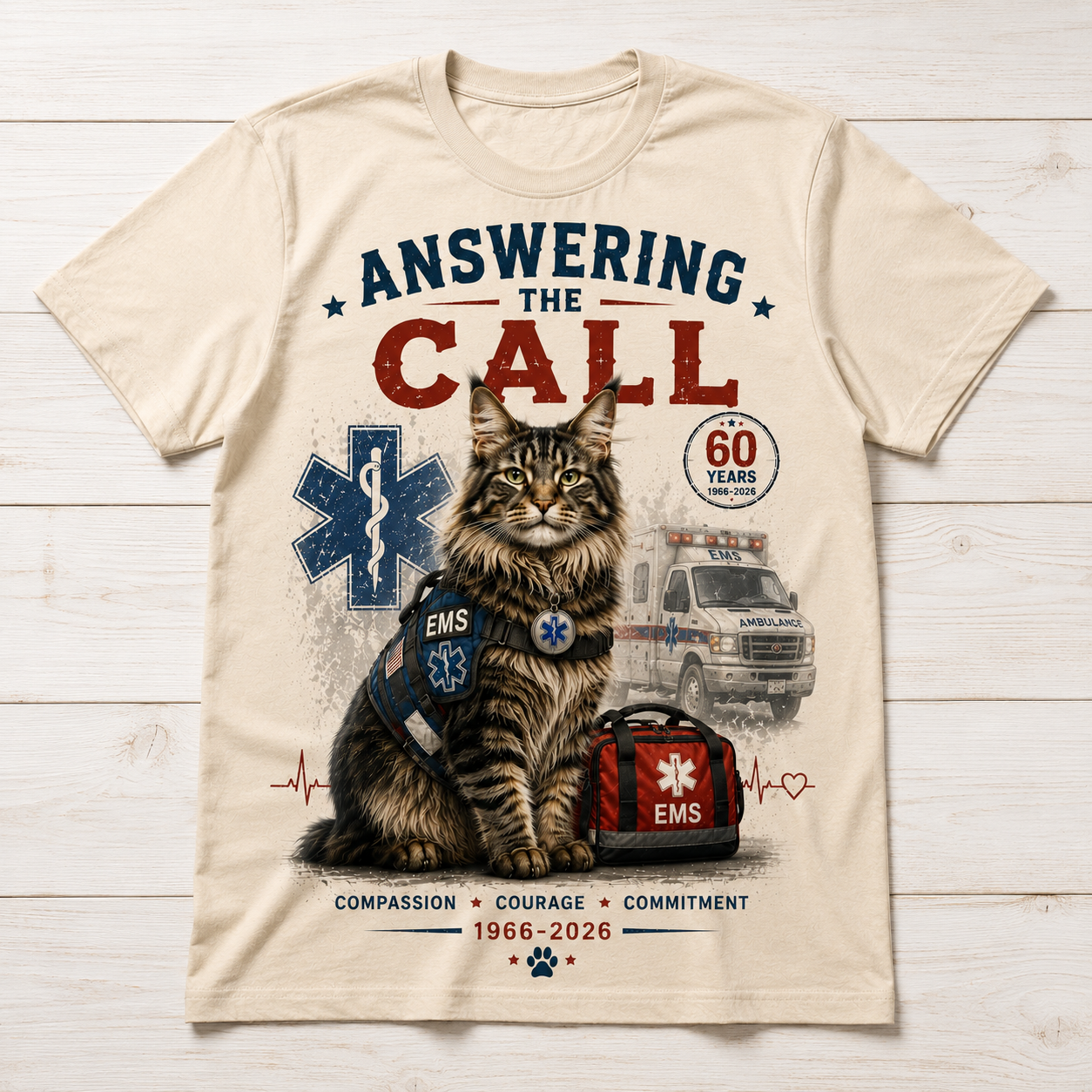 60 Years EMS Rescue Cat Tee