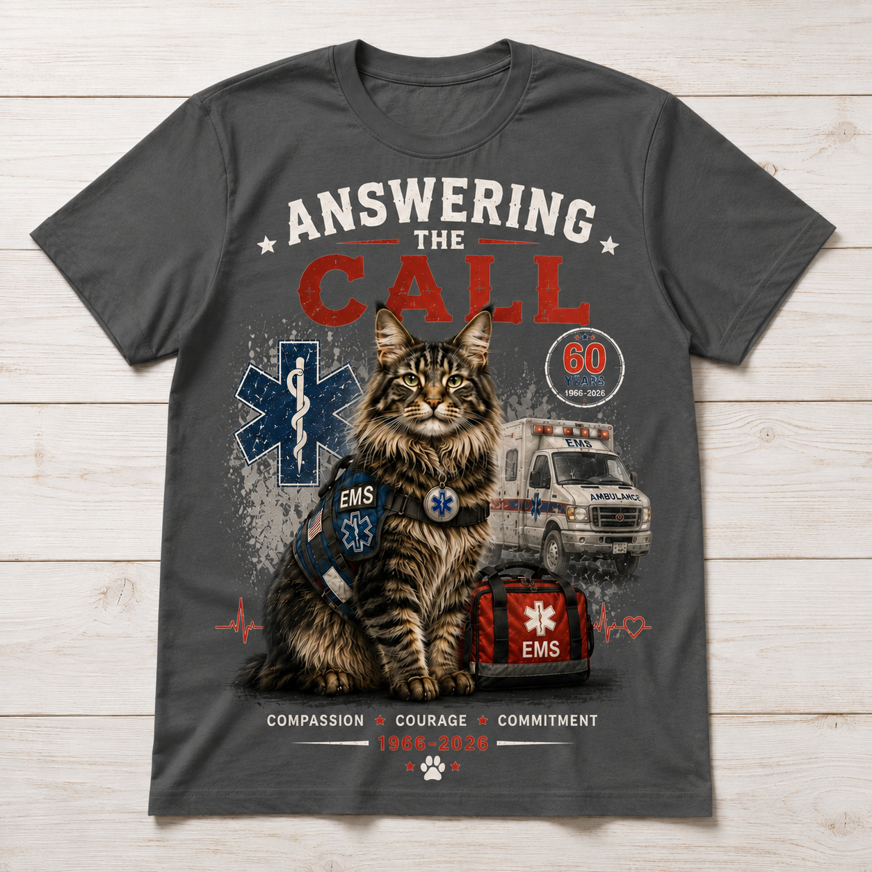 60 Years EMS Rescue Cat Tee