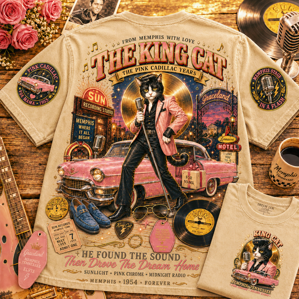 Memphis King Cat Pink Cadillac T-Shirt
