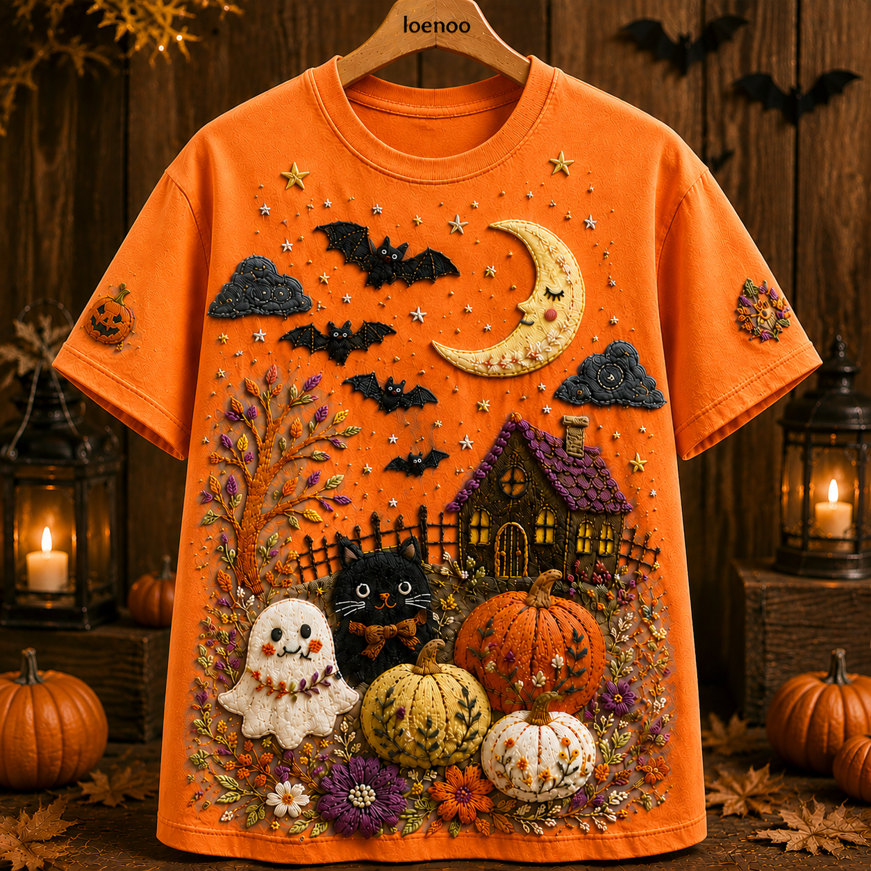 Whimsical Halloween Cat Garden Tee