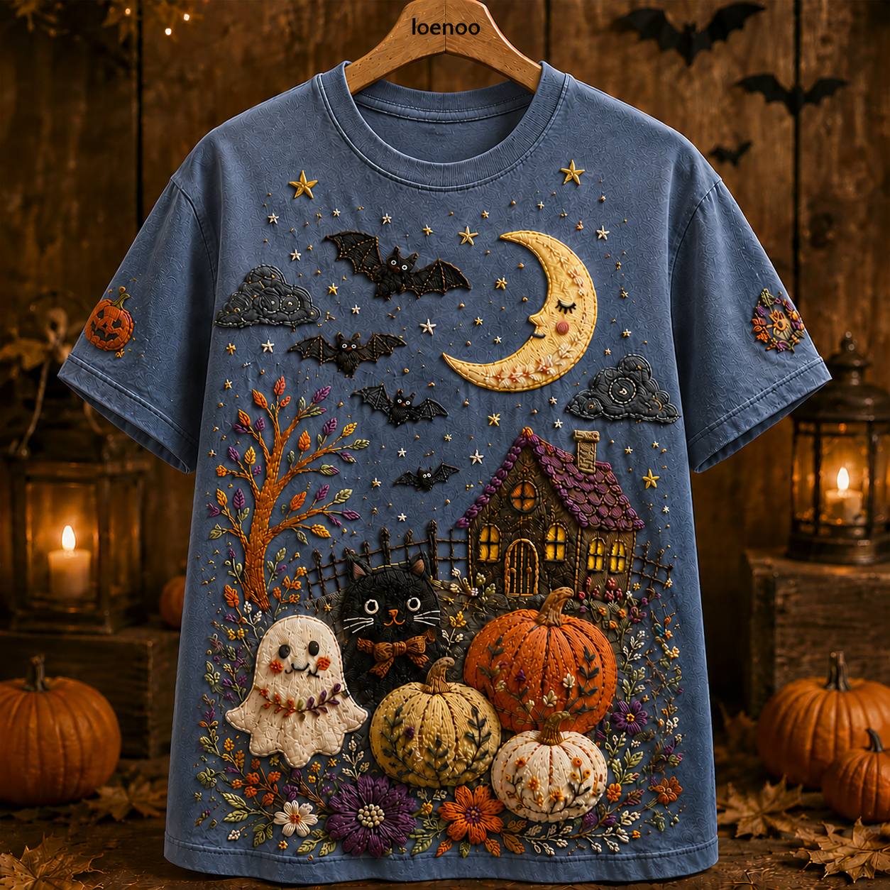 Whimsical Halloween Cat Garden Tee