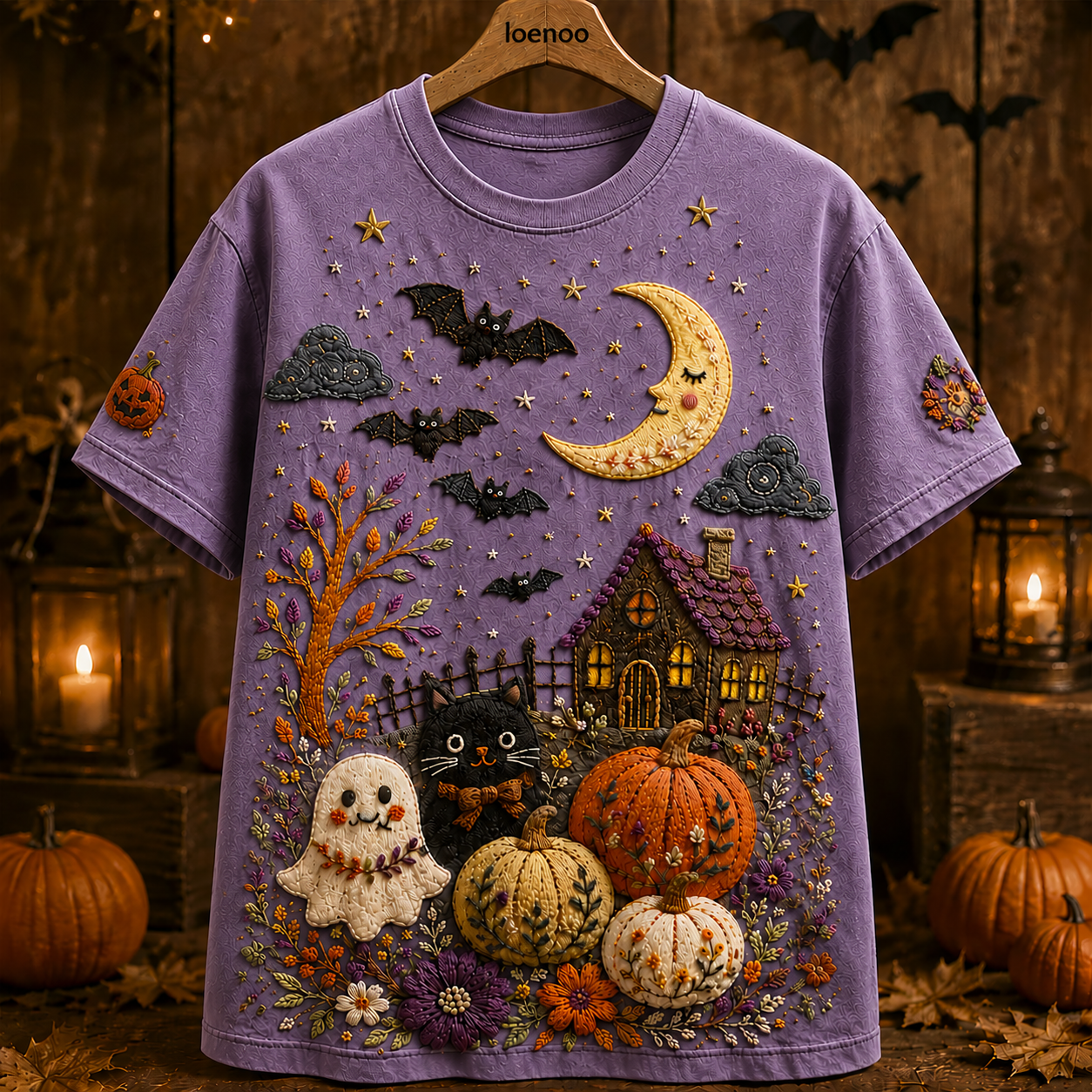 Whimsical Halloween Cat Garden Tee