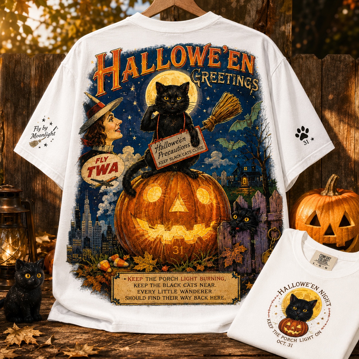 Halloween Black Cat Pumpkin Tee