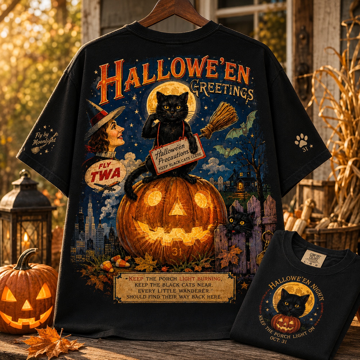 Halloween Black Cat Pumpkin Tee