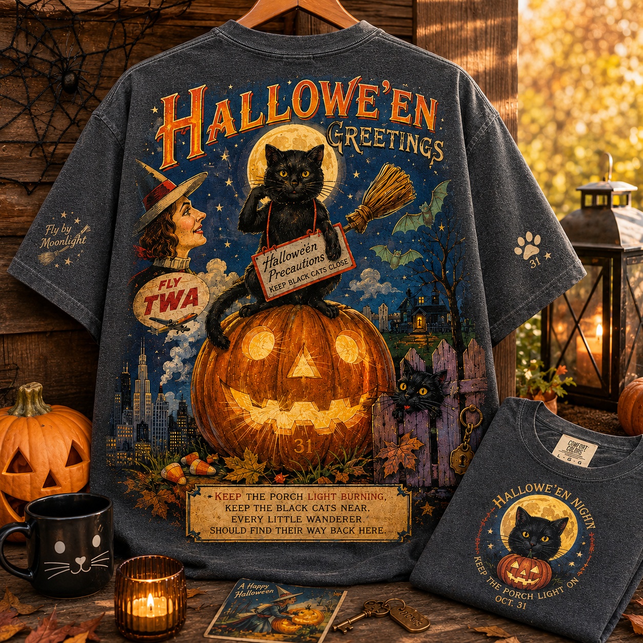 Halloween Black Cat Pumpkin Tee