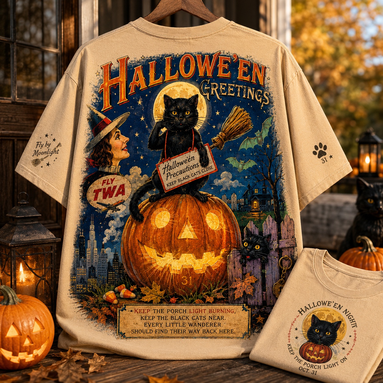 Halloween Black Cat Pumpkin Tee