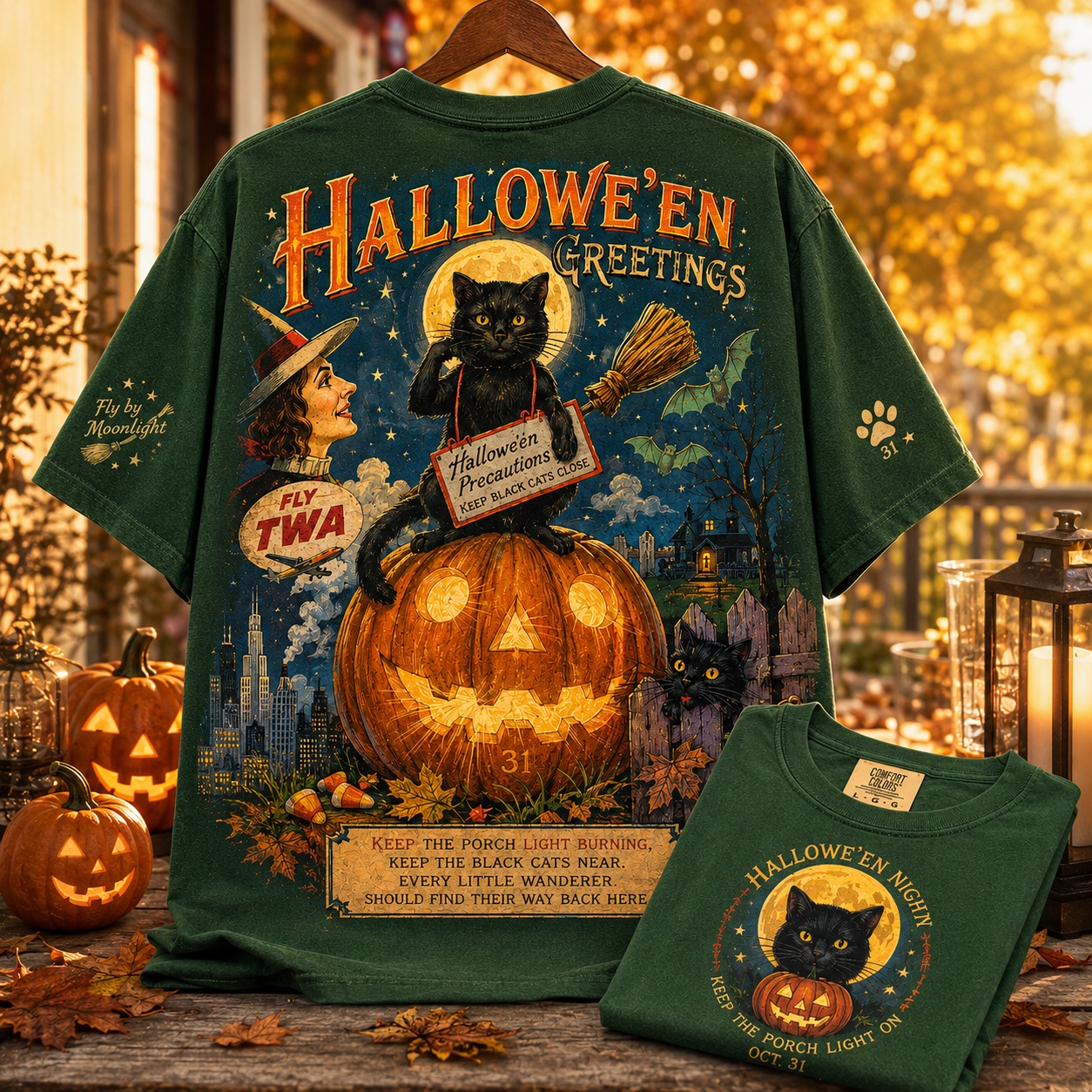 Halloween Black Cat Pumpkin Tee
