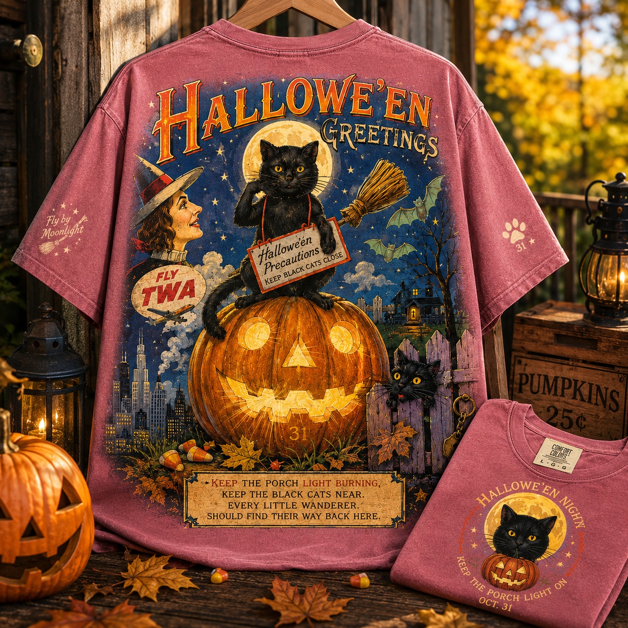 Halloween Black Cat Pumpkin Tee