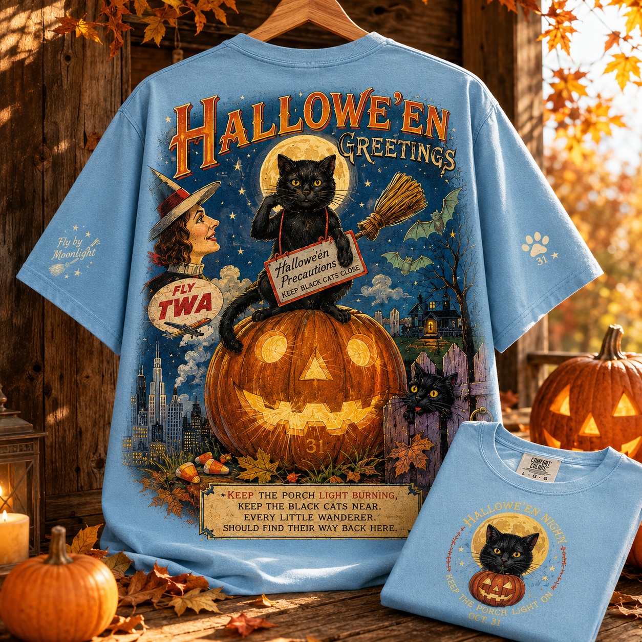 Halloween Black Cat Pumpkin Tee