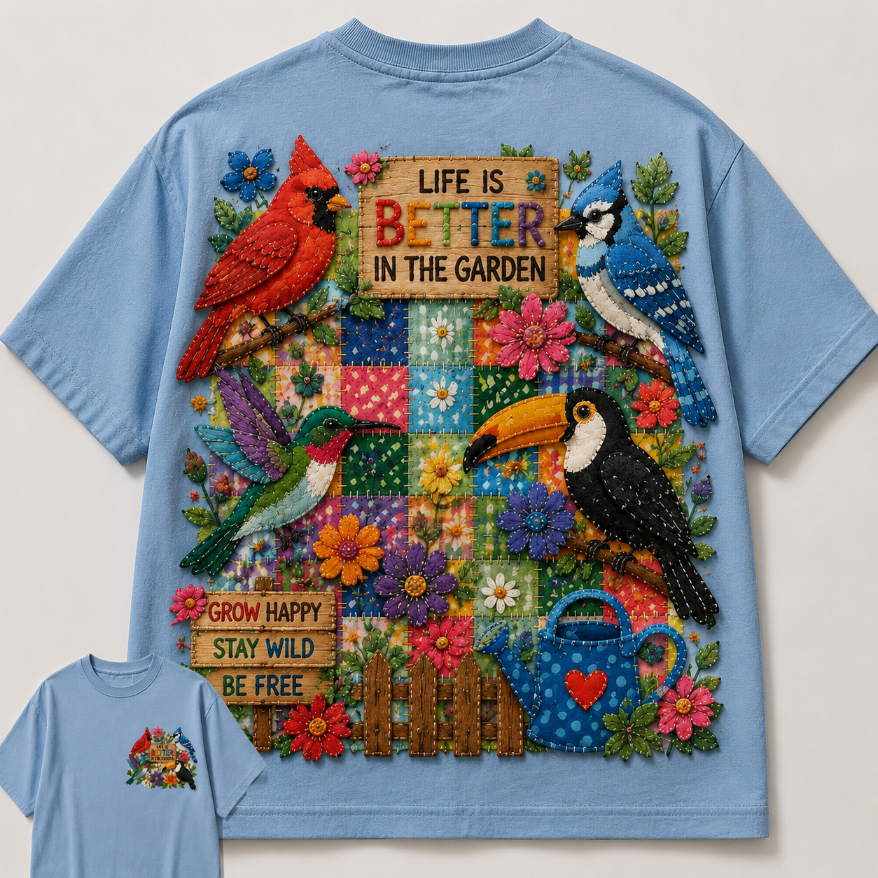 Garden Birds Patchwork Tee