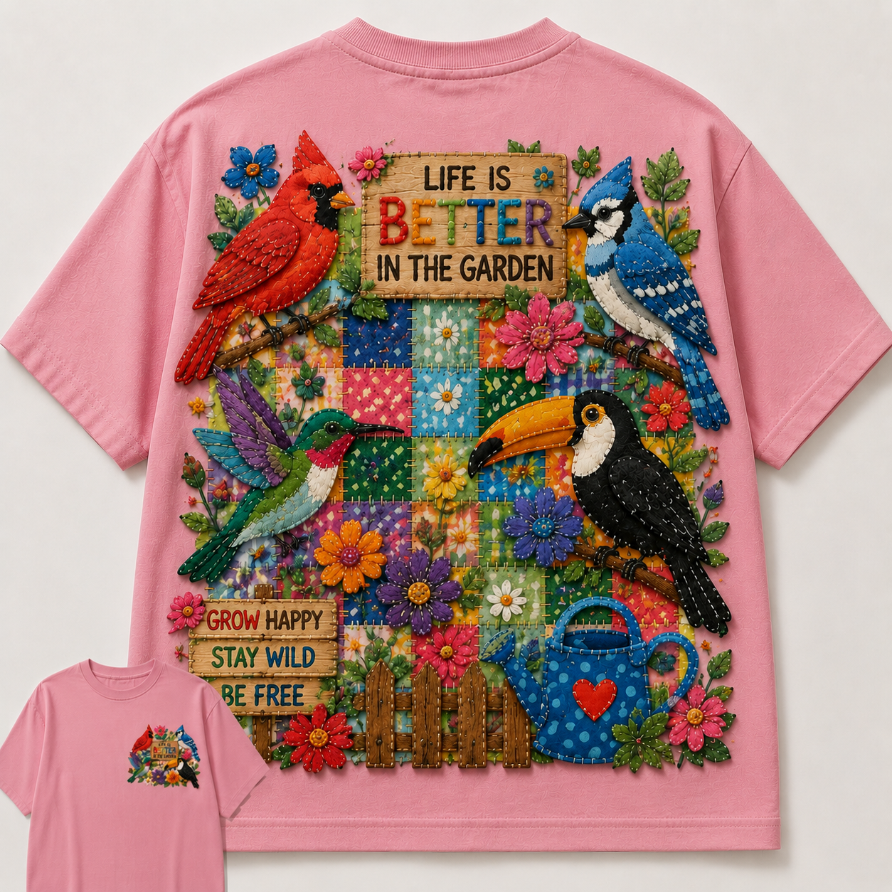 Garden Birds Patchwork Tee