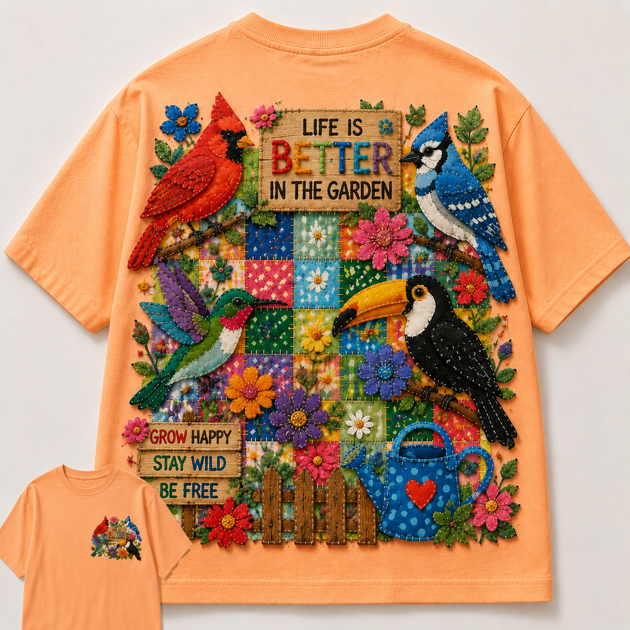 Garden Birds Patchwork Tee