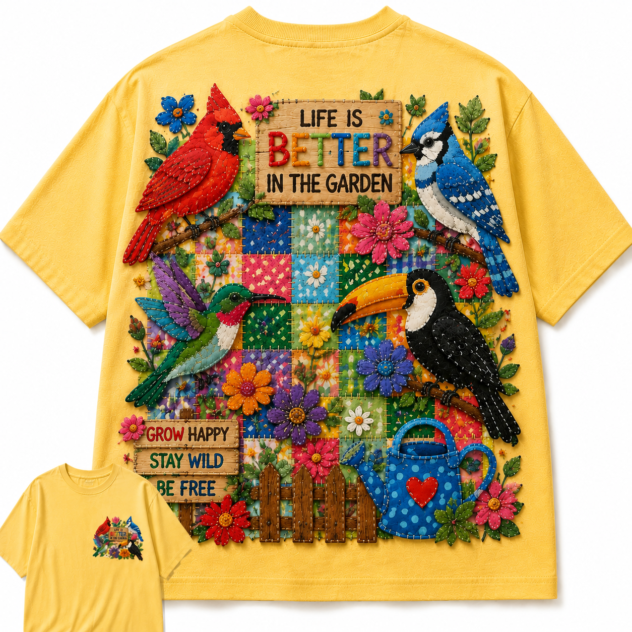 Garden Birds Patchwork Tee