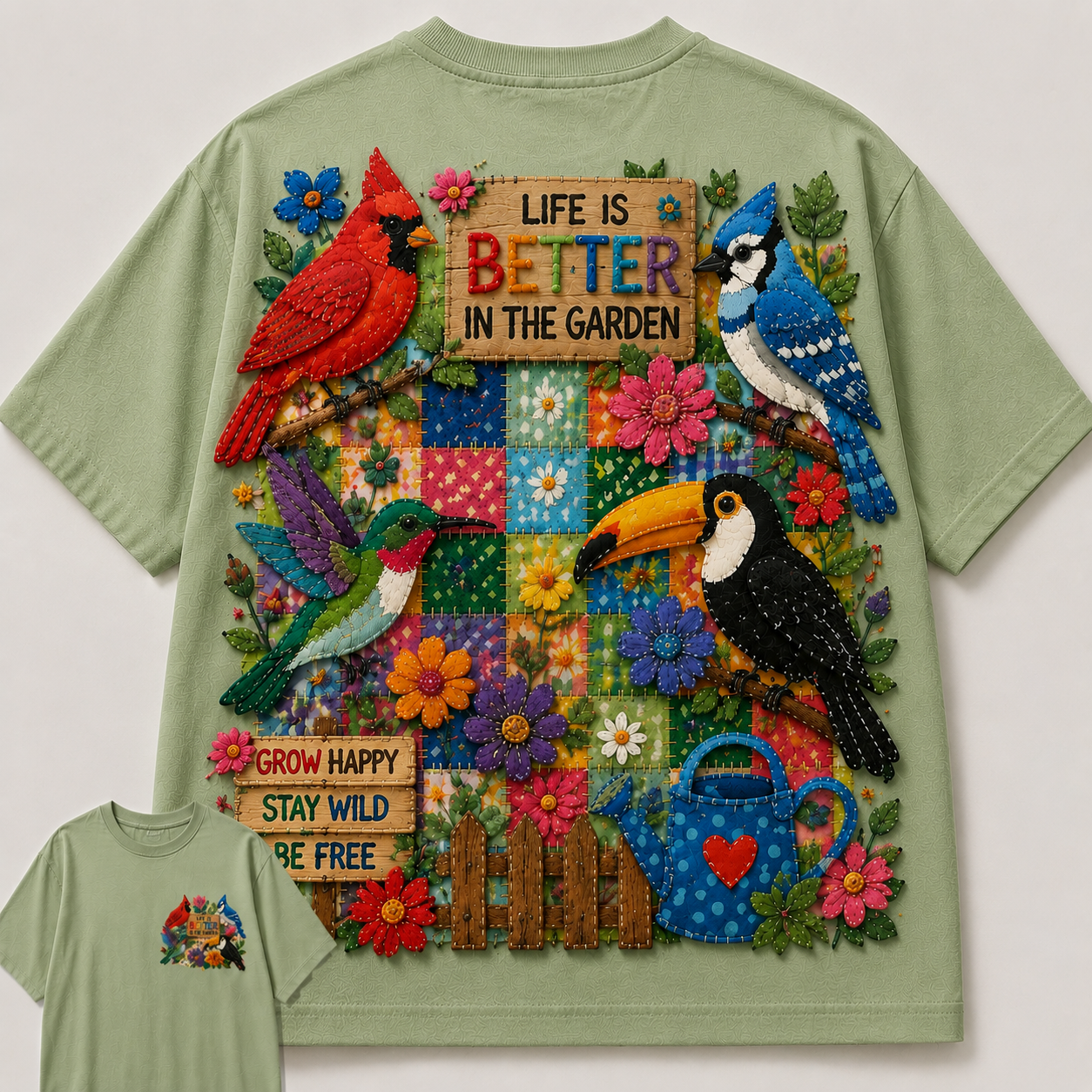 Garden Birds Patchwork Tee