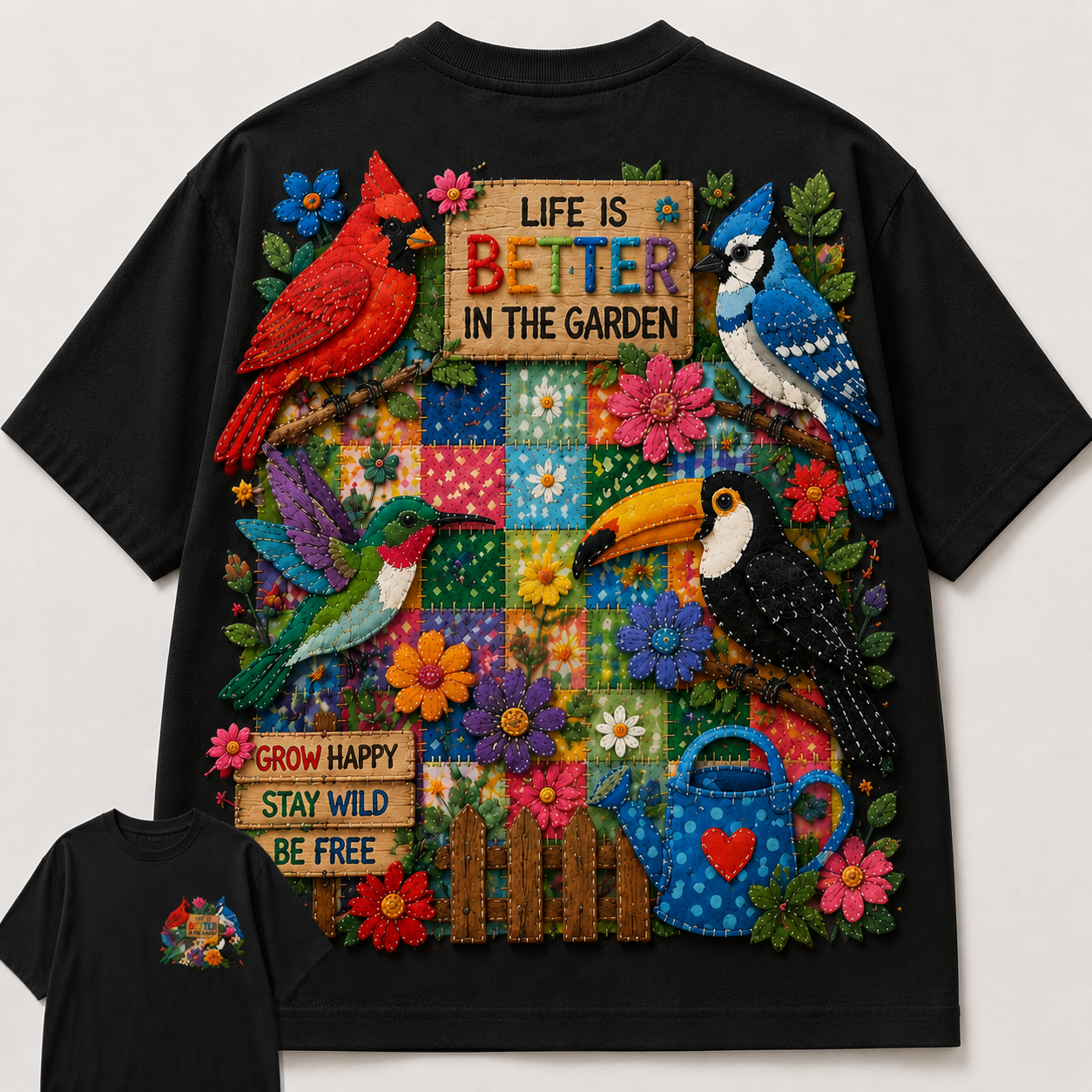 Garden Birds Patchwork Tee