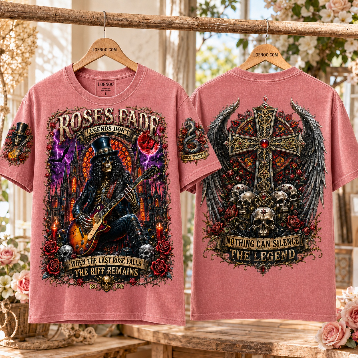 Roses & Riffs Skeleton Rock Tee