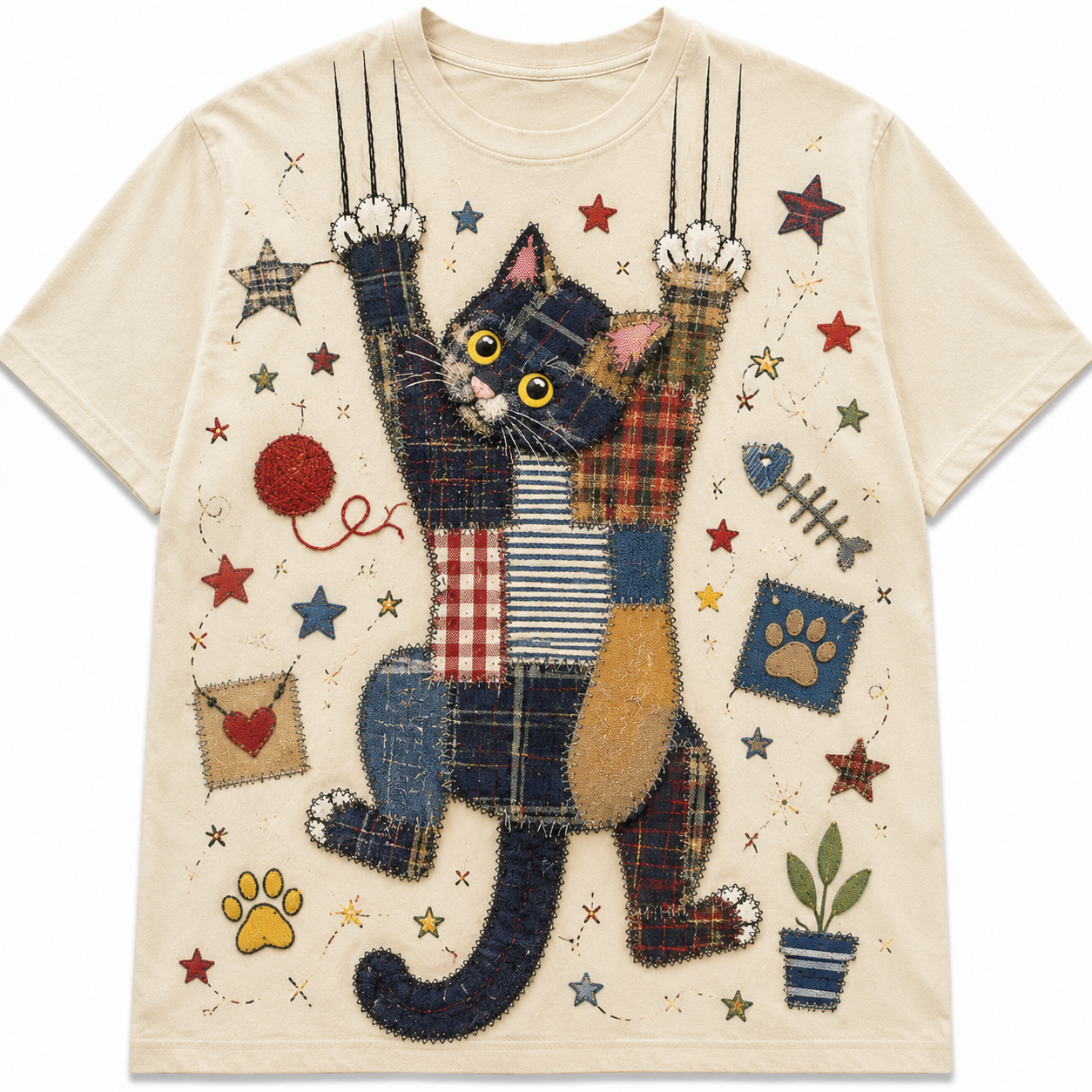 Patchwork Cat Handmade Tee