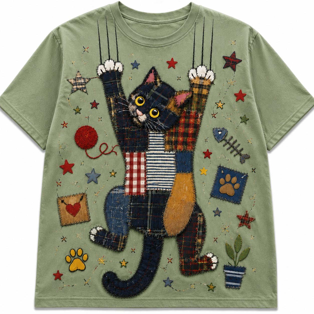 Patchwork Cat Handmade Tee
