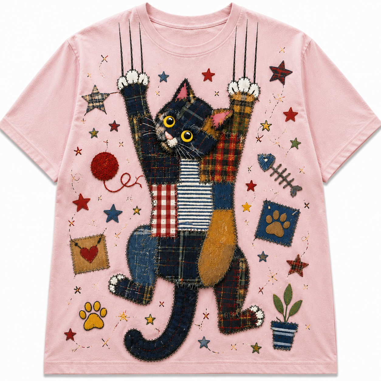 Patchwork Cat Handmade Tee
